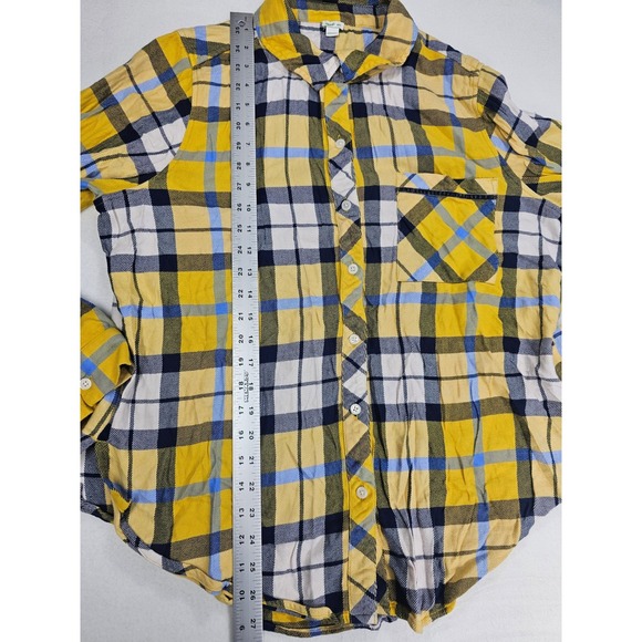 Aerie Plaid Pajama Set Button Up Shirt & Shorts Yellow Blue M Top S Shorts - Picture 7 of 12